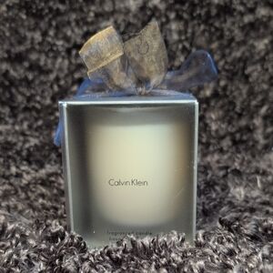 Calvin Klein Frosted Candle with Blue/Gold Ribbon
